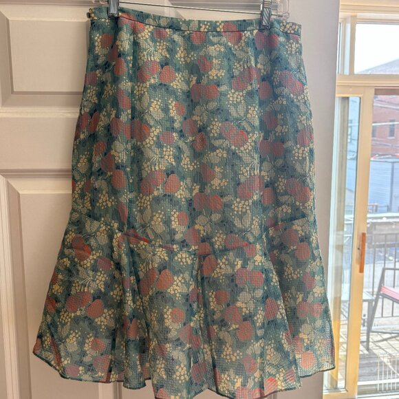 Marc Jacobs silk skirt Blue with cherries size 6 - Picture 1 of 3